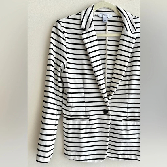 Old Navy Black and White Striped Casual Blazer, Stretchy Suit Jacket, Small - Picture 3 of 16